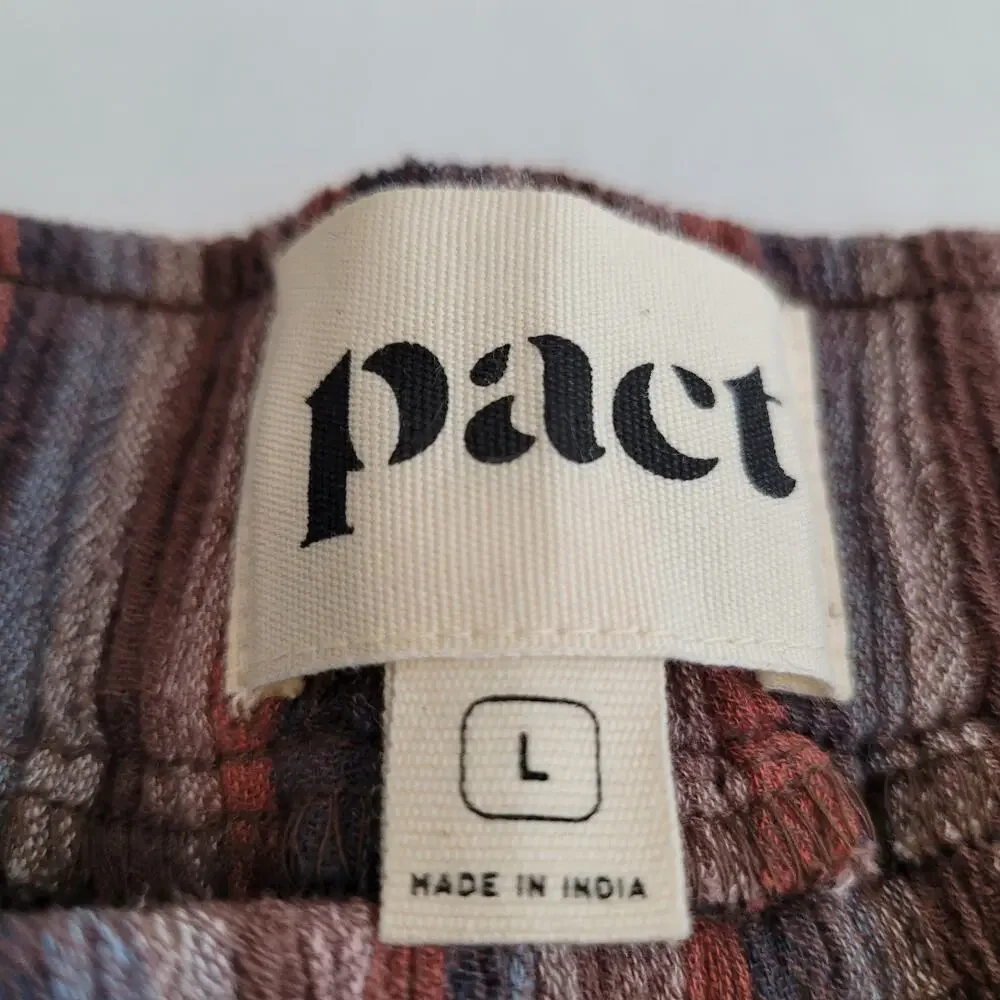 Pact Pants Woman Large Brown Striped Organic Cotton Cropped Gauze Boho - Picture 5 of 15